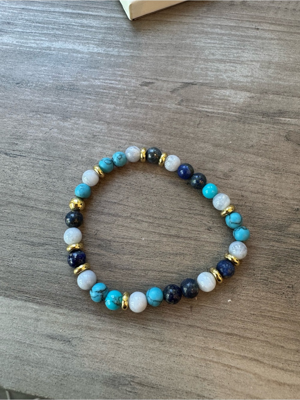 Gorjana Turquoise, Navy & White Beaded Stretch Bracelet with Gold Accents